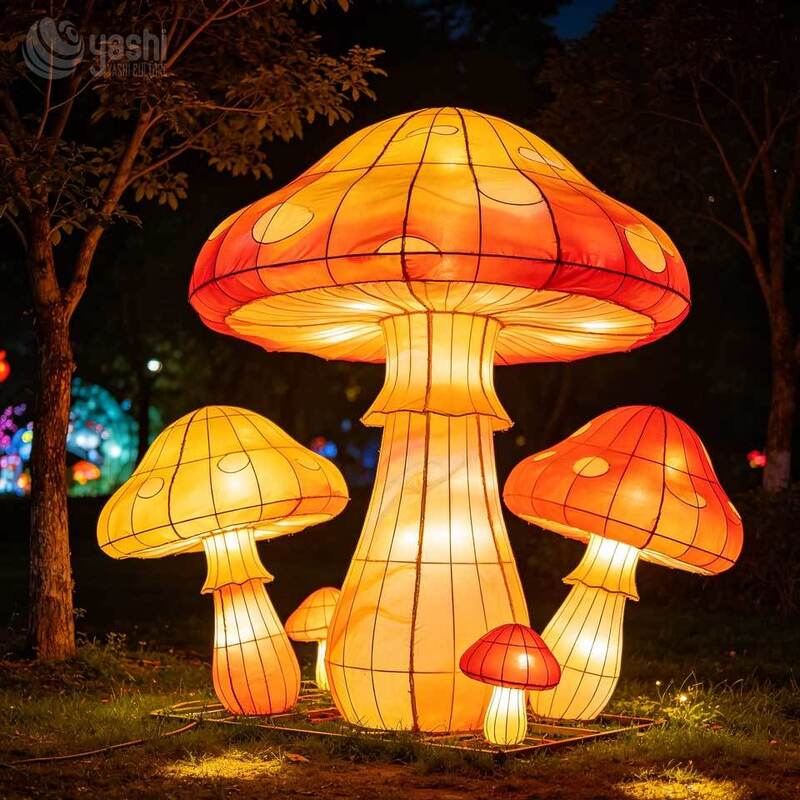 Custom Enchanted Forest Giant Mushroom Lantern Set, Large LED Fantasy Mushroom Light Sculpture for Night Light Festival