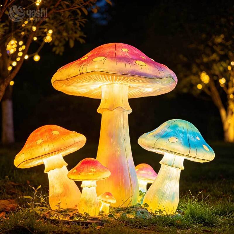 Custom Enchanted Forest Giant Mushroom Lantern Set, Large LED Fantasy Mushroom Light Sculpture for Night Light Festival