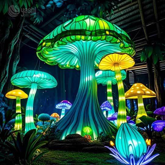 Custom Enchanted Forest Giant Mushroom Lantern Set, Large LED Fantasy Mushroom Light Sculpture for Night Light Festival