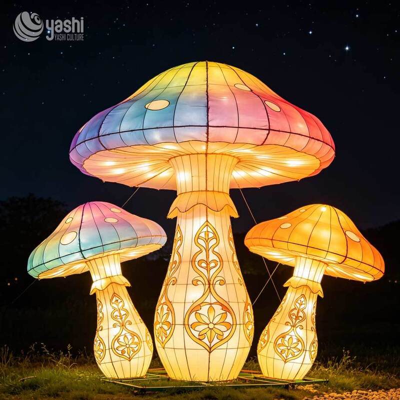 Custom Fantasy Mushroom House Lantern Set, Large LED Magical Mushroom Light Sculpture for Garden & Theme Park