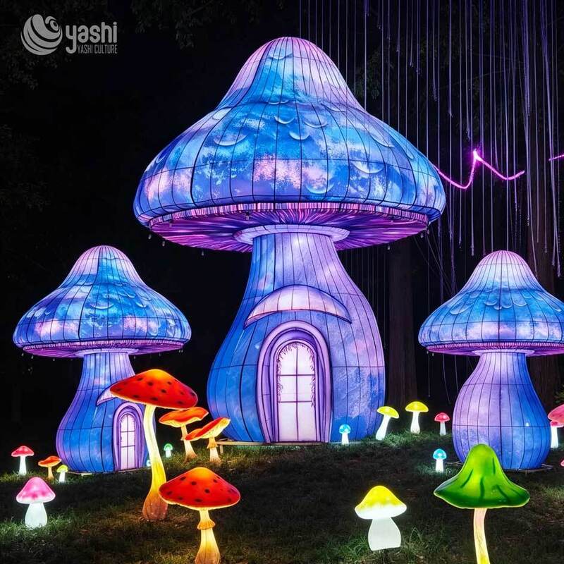 Custom Fantasy Mushroom House Lantern Set, Large LED Magical Mushroom Light Sculpture for Garden & Theme Park