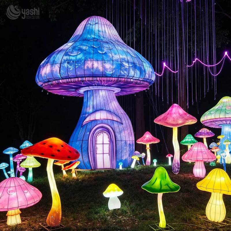 Custom Fantasy Mushroom House Lantern Set, Large LED Magical Mushroom Light Sculpture for Garden & Theme Park