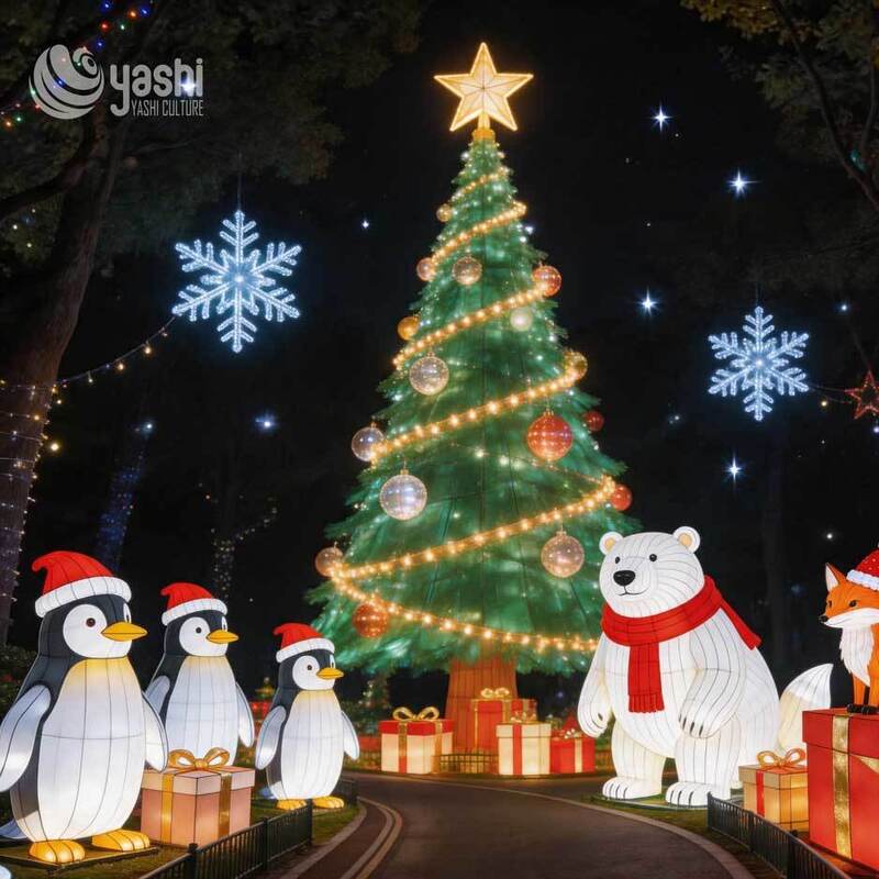 Custom Santa Sleigh & Reindeer Lantern Set, Outdoor LED Santa Claus Reindeer Light Sculpture For Christmas Light Exhibition