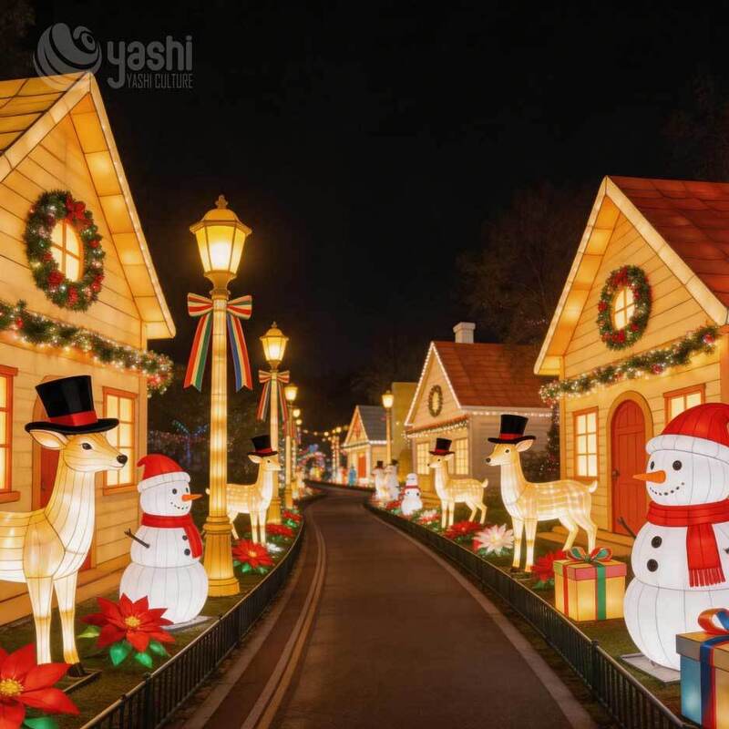 Large LED Santa Reindeer Sleigh Motif Light Outdoor Christmas Festival Lantern for Theme Park Commercial Display