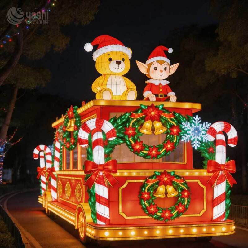Custom LED Gingerbread House Lantern Set, Outdoor Christmas Gingerbread Man & Candy Cane Light Sculpture for Plaza, Support Customization