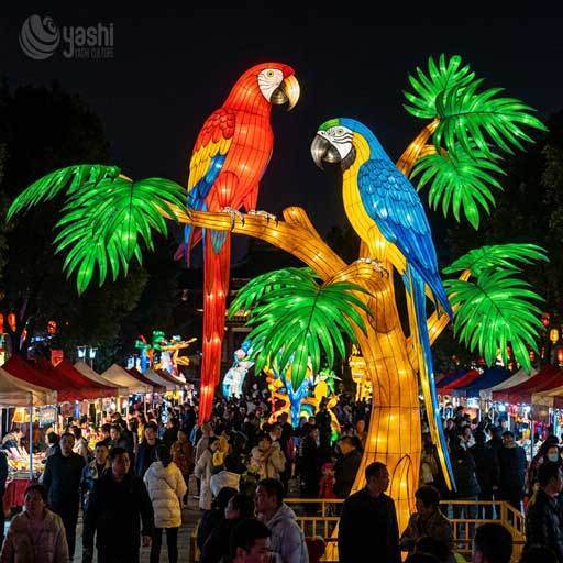 Lumière LED personnalisée à l'oiseau-paon Lanterne pour animaux, thème de la nature tropicale Installation de lumière extérieure