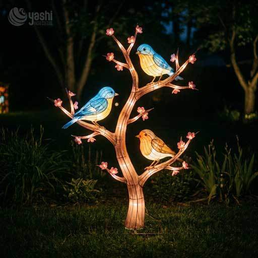 Lumière LED personnalisée à l'oiseau-paon Lanterne pour animaux, thème de la nature tropicale Installation de lumière extérieure