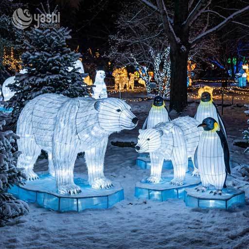 Custom Arctic Theme LED Lantern Installation, Polar Bear & Penguin Animal Light Sculptures for Winter Zoo & Holiday Festival