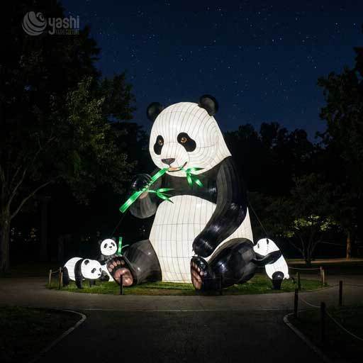 Custom Panda Family LED Lantern Installation, Giant Panda with Baby Pandas Light Sculptures for Zoo & Cultural Theme Festival
