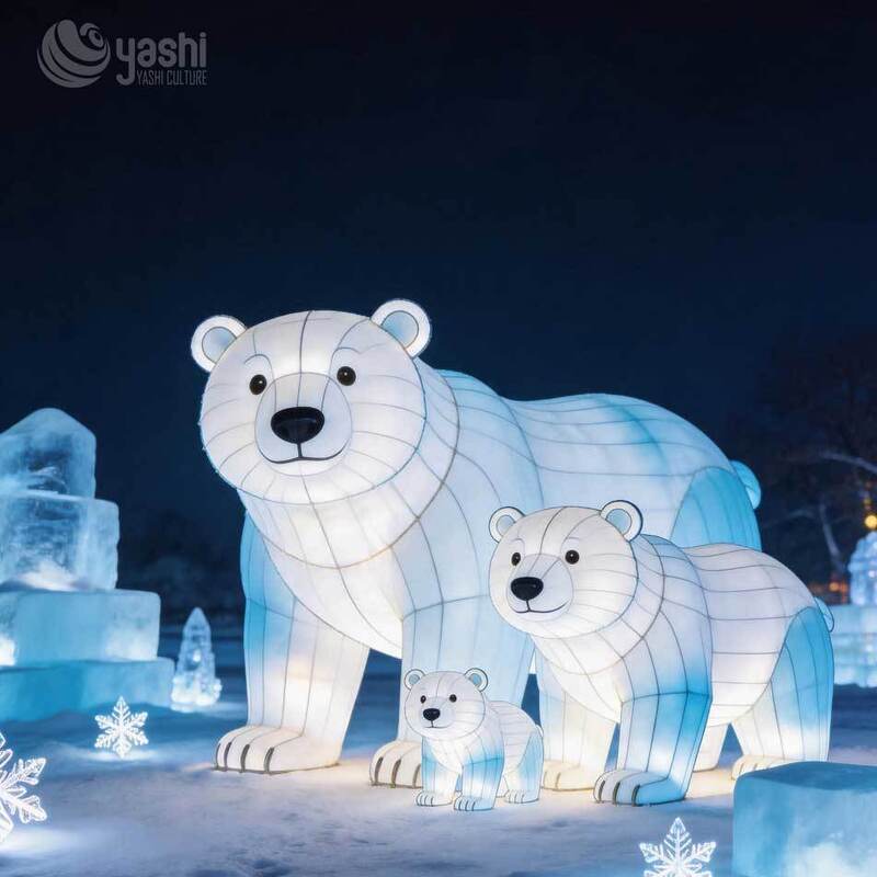 Custom Arctic Theme LED Lantern Installation, Polar Bear & Penguin Animal Light Sculptures for Winter Zoo & Holiday Festival