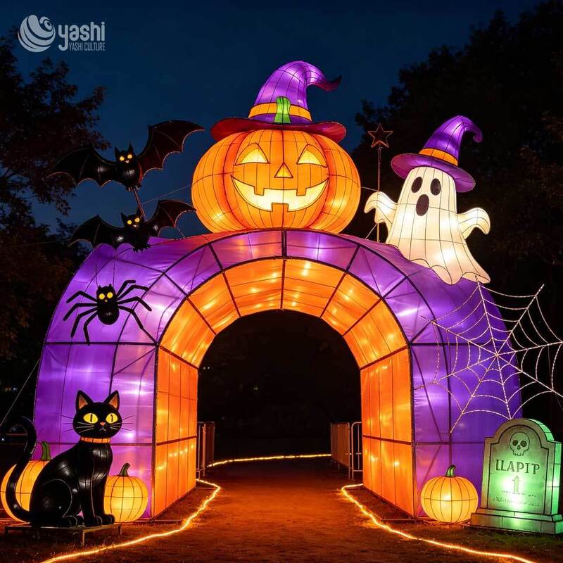 Custom Halloween Haunted House Castle Lantern Set, Large LED Spooky Light Sculpture with Pumpkin, Ghost & Tombstone