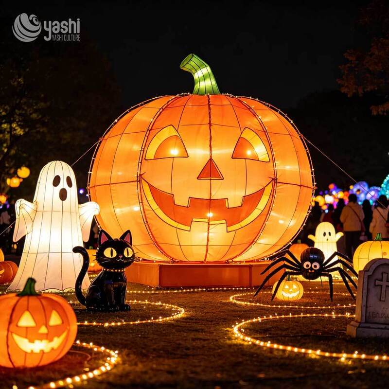 Custom Cyber‑Punk Pumpkin Robot Halloween Lantern Set, Large LED Sci‑Fi Spooky Light Sculpture with Ghost & Skull