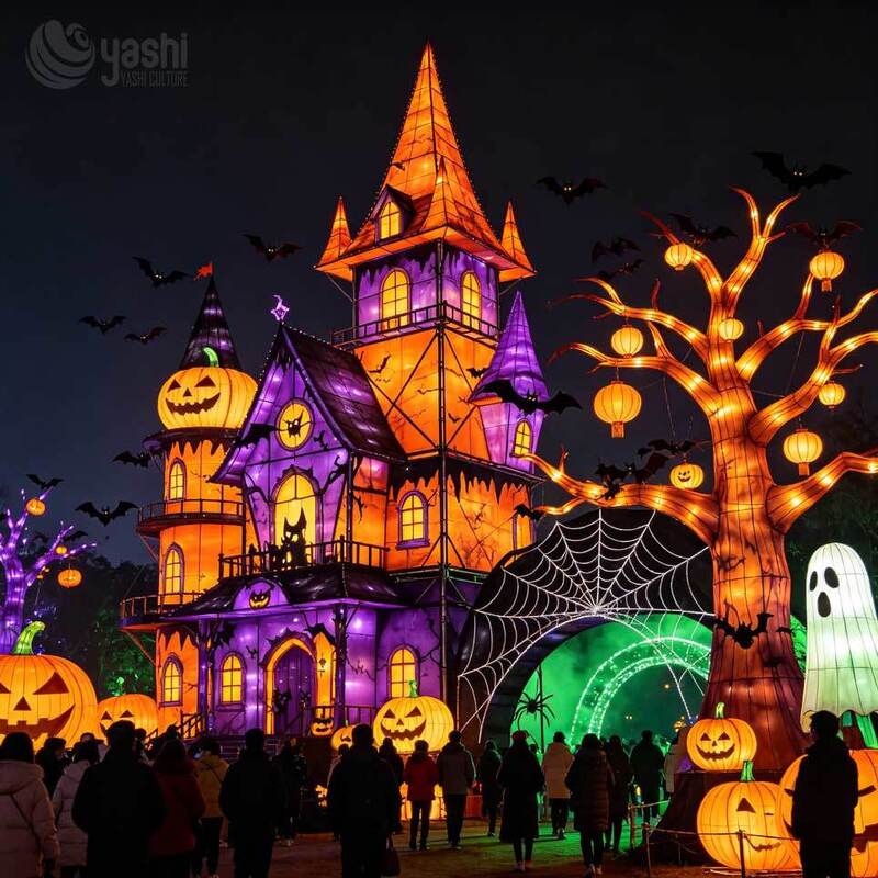 Custom Cyber‑Punk Pumpkin Robot Halloween Lantern Set, Large LED Sci‑Fi Spooky Light Sculpture with Ghost & Skull