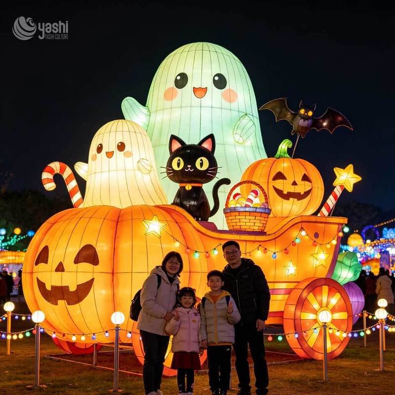Custom Fairy‑Tale Pumpkin Castle Halloween Lantern Set, Large LED Cute Festival Light Sculpture with Ghost & Black Cat