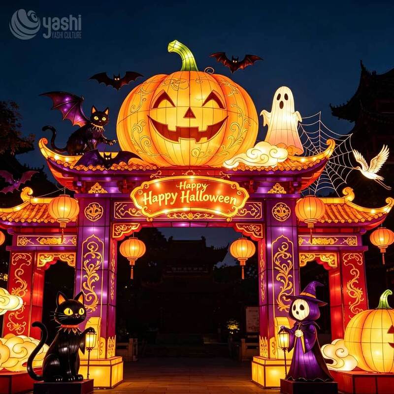 Custom Magical Pumpkin Castle Halloween Lantern Set, Large LED Spooky‑Fantasy Light Sculpture with Ghost & Bats