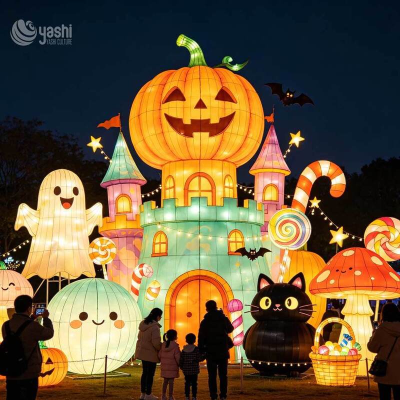 Custom Magical Pumpkin Castle Halloween Lantern Set, Large LED Spooky‑Fantasy Light Sculpture with Ghost & Bats
