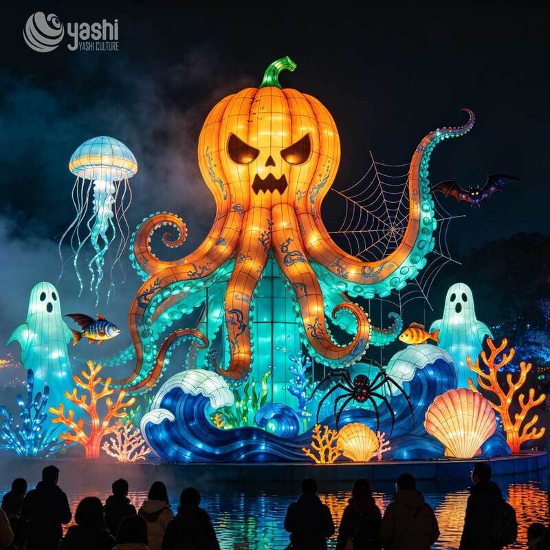 Custom Magical Pumpkin Castle Halloween Lantern Set, Large LED Spooky‑Fantasy Light Sculpture with Ghost & Bats
