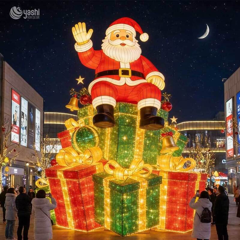 Custom LED Gift Box Stack Light Sculpture, Outdoor Christmas Gift Lantern Set with Snowman, Support Customization