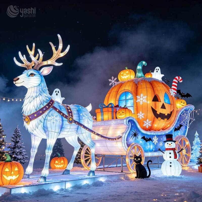 Giant LED Snow Leopard Lantern with Ice House, Waterproof Outdoor Winter Animal Light Sculpture for Zoo, Theme Park & Mall Christmas Light Festival Decor