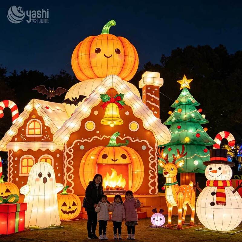 Custom LED Christmas Arch Light Sculpture with Candy Cane, Star & Gift Boxes, Outdoor Walk Through Xmas Arch Lantern for Mall Plaza, Support Customization