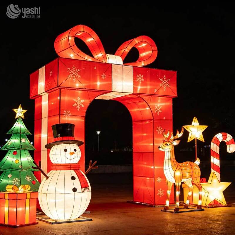 Giant Santa Hat House LED Lantern Set with Reindeer Snowman Bear, IP65 Waterproof Outdoor Christmas Light Sculpture for Mall Plaza Xmas Decor