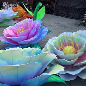 Custom Giant Peony LED Lanterns, Gradient Color Fabric Flower Light Sculptures for Light Festival