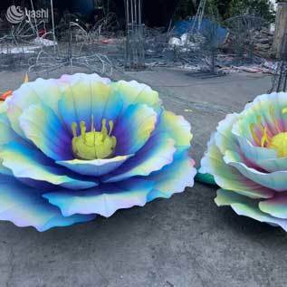 Custom Giant Peony LED Lanterns, Gradient Color Fabric Flower Light Sculptures for Light Festival