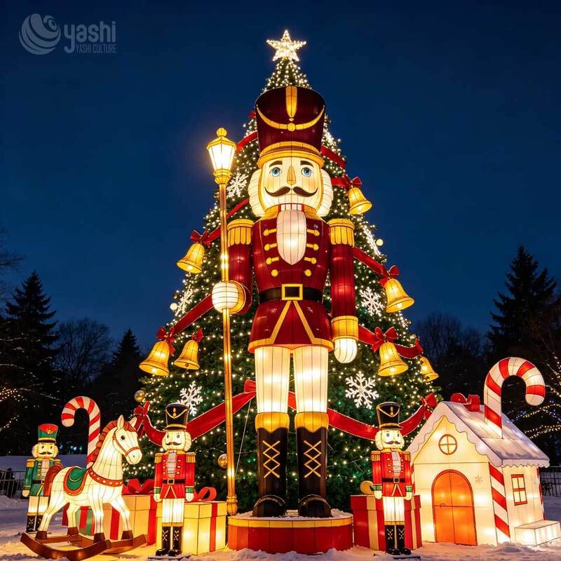 Custom Giant LED Santa Claus Lantern Set, Outdoor Christmas Light Sculpture with Christmas Tree, Reindeer, Snowman & Teddy Bear, Support Customization