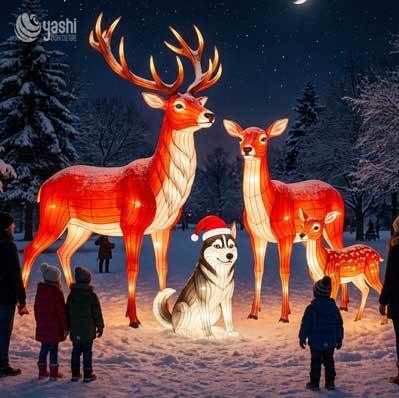Waterproof Handmade Penguin Family Silk Lantern Set Winter Wonderland Outdoor LED Animal Light Sculpture For Christmas Park Light Festival