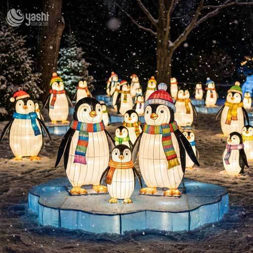 Custom LED Penguin Family Lantern Set, Outdoor Winter Animal Light Sculpture for Christmas Light Festival, Support Customization