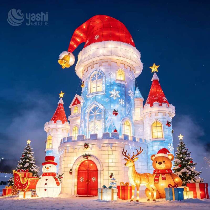 Giant Santa Hat Silk Lantern Sculpture, IP65 Waterproof Outdoor LED Christmas Light Installation for Park & Winter Festival