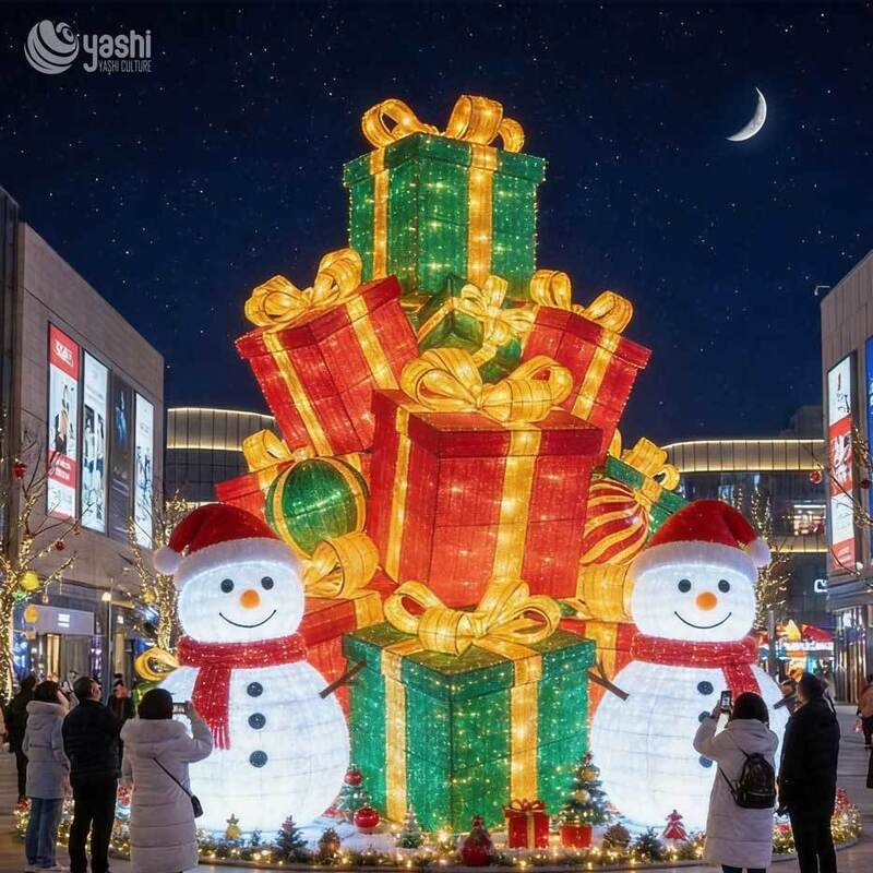 Custom Christmas Lantern Set, LED Lighted Christmas Tree, Snowman & Reindeer Light Sculpture, Outdoor Festival Light Display for Plaza, Support Customization