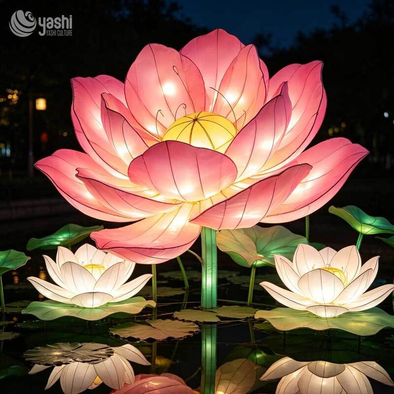 Custom Giant Tulip LED Lanterns, Large Fabric Floral Light Sculptures for Garden & Light Festival