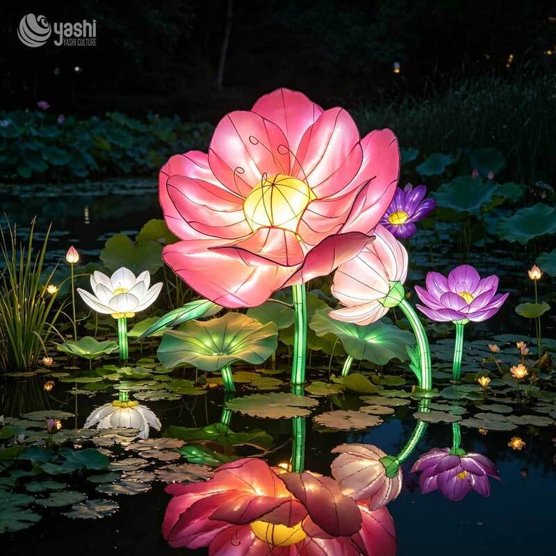Custom Giant Tulip LED Lanterns, Large Fabric Floral Light Sculptures for Garden & Light Festival