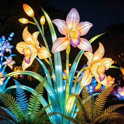 Waterproof Giant Floating Lotus Light Sculpture with Star String Lights & Dragonfly Ornament, Handmade Zigong Silk Flower Lantern for Lake, Park & Scenic Night Tour Landscape Decoration