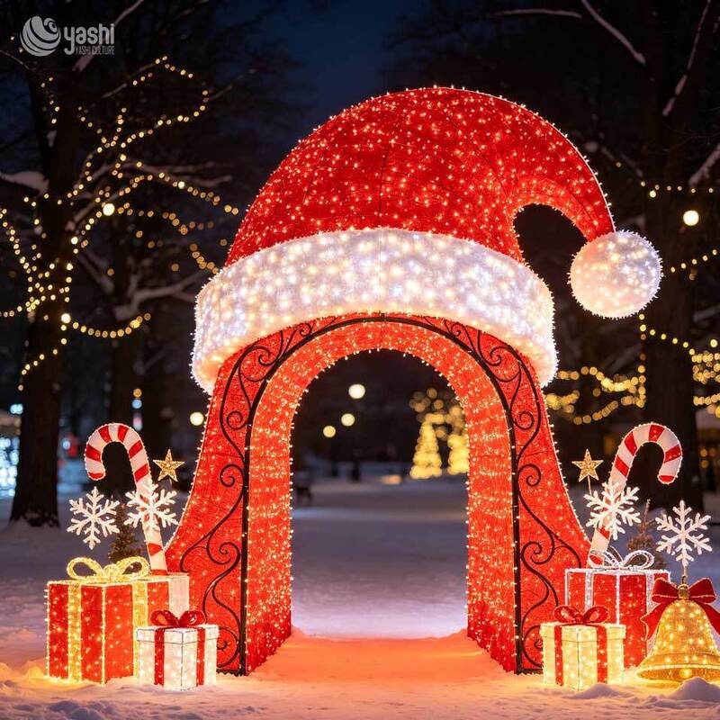 Custom LED Wireframe Candy Cane Arch Light Sculpture, Giant Crossed Candy Cane Light Arch for Outdoor Christmas Light Festival Decor, Support Customization
