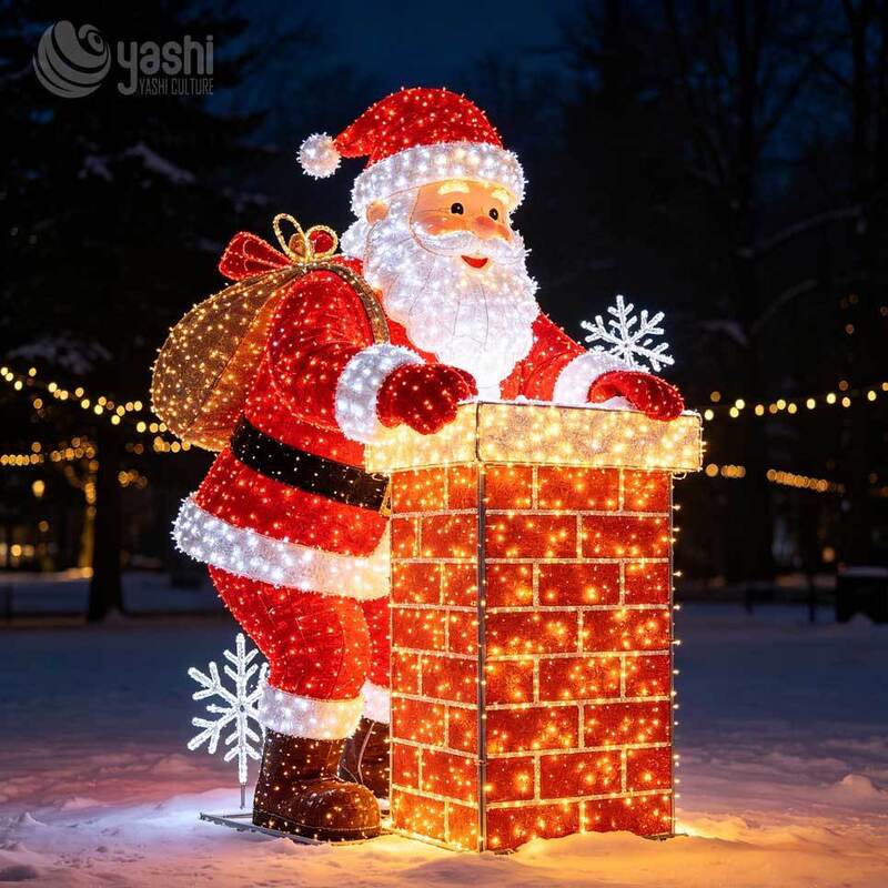 Custom LED Wireframe Santa With Open Gift Box Light Sculpture, Giant Outdoor Christmas Scene Light Display For Park & Shopping Mall, Support Customization
