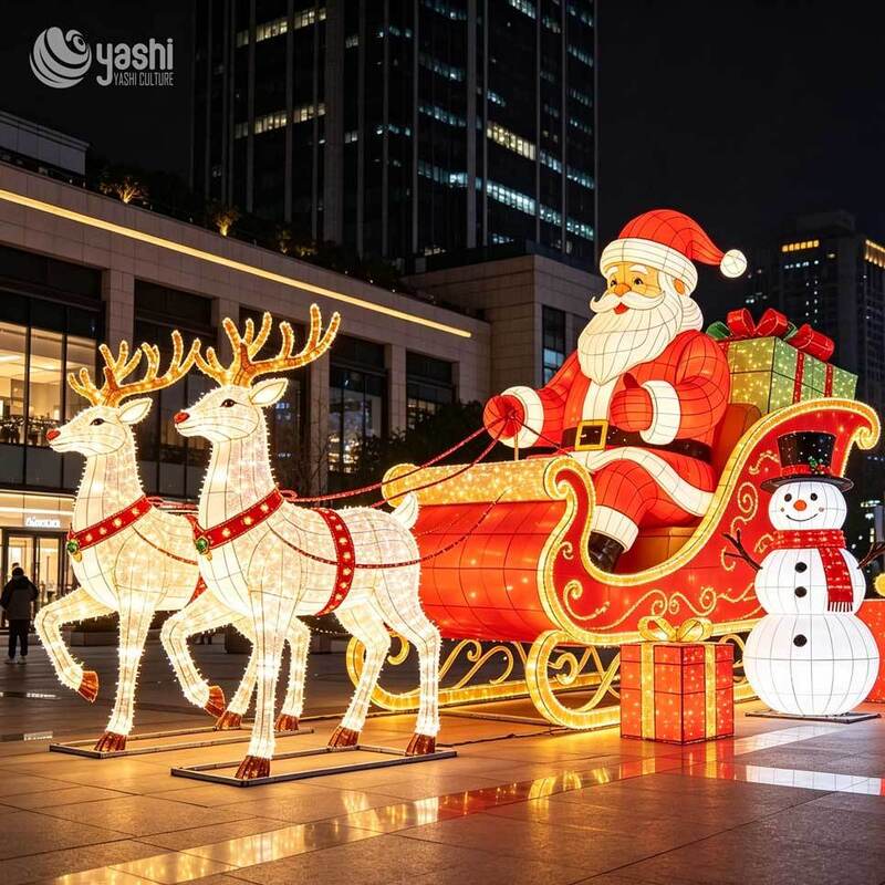 Custom LED Wireframe Sitting Santa Claus Light Sculpture, Giant Santa With Gift Bag Outdoor Christmas Light Display for Shopping Mall Light Festival, Support Customization