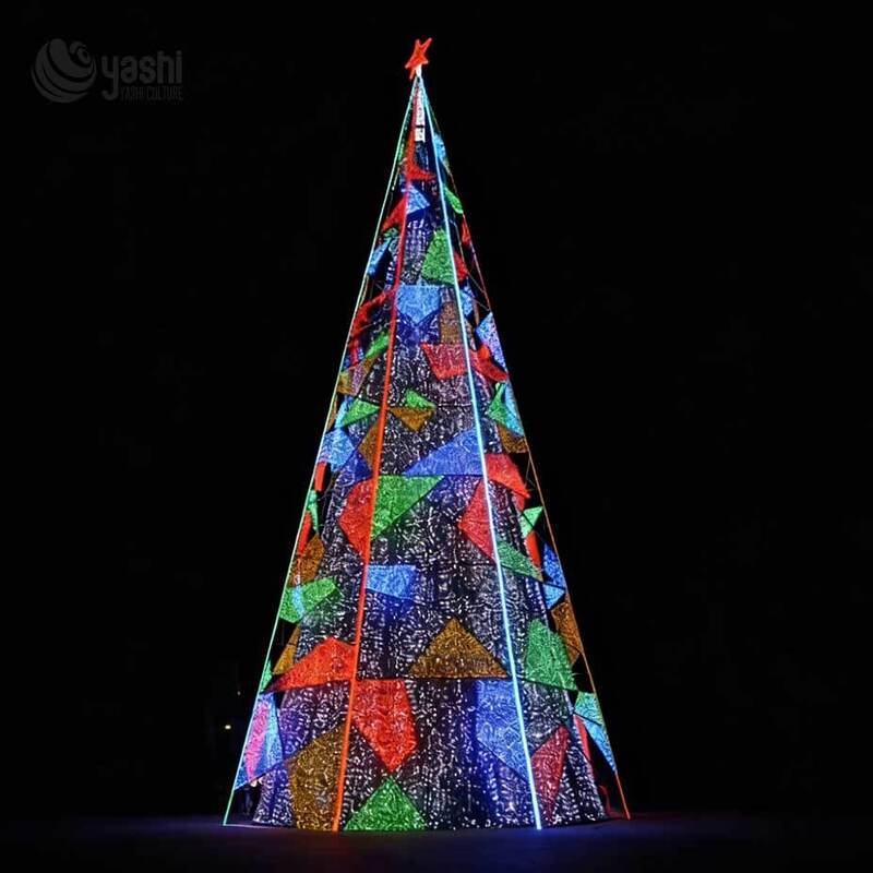 Custom LED Giant Outdoor Christmas Tree Light Sculpture, Large Pre-lit Xmas Tree With Star, Baubles & Gift Box Scene Decor for Plaza, Shopping Mall Light Festival, Support Customization