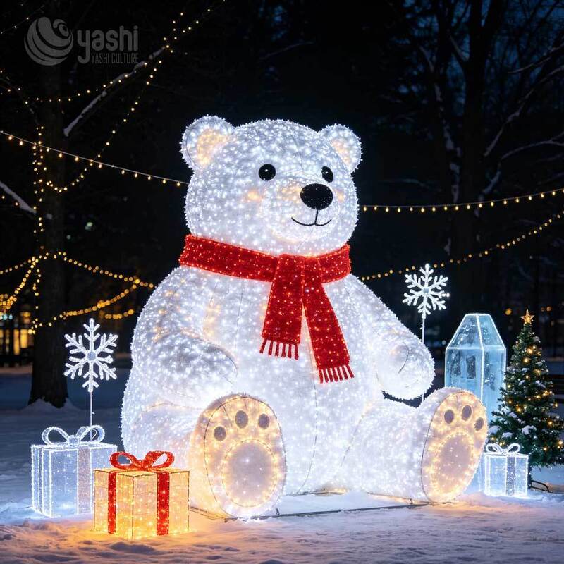 Custom LED Open Christmas Gift Box Light Sculpture, Giant Outdoor Lighted Present Box Scene with Bell, Candy Canes for Mall & Park Light Festival, Support Customization