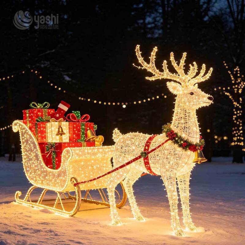 Custom LED Open Christmas Gift Box Light Sculpture, Giant Outdoor Lighted Present Box Scene with Bell, Candy Canes for Mall & Park Light Festival, Support Customization