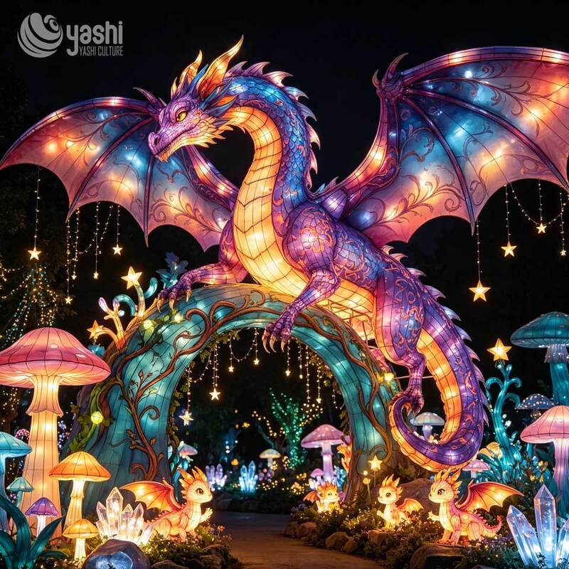 Giant Fantasy Dragon Arch Festival Lantern Animal Lantern Lighting Engineering Design For Theme Park Entrance Festival Night Events
