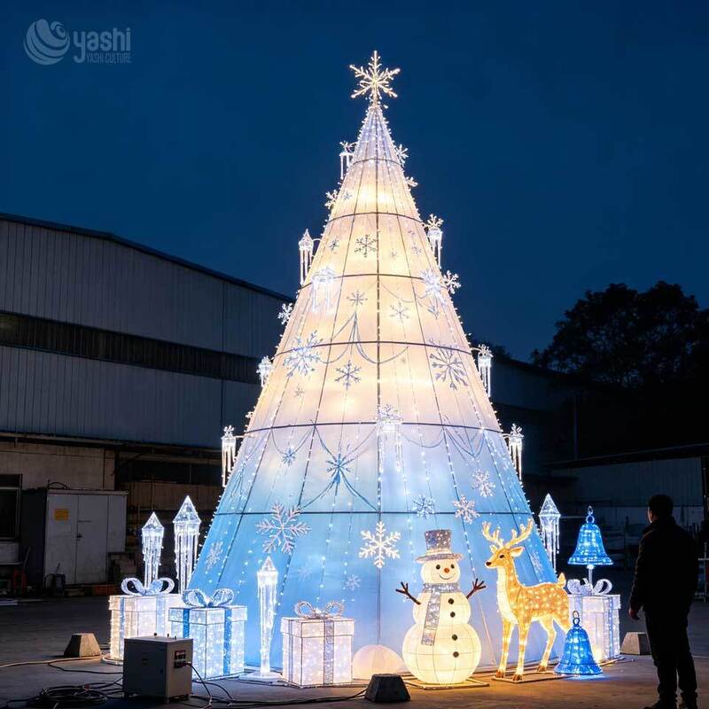 Large Gift Box Stack Christmas Tree Festival Lantern Set For Outdoor Theme Park Scenic Spot Christmas Decoration