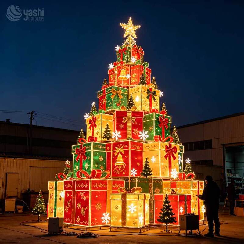 Outdoor Winter Christmas Festival Lantern Set Large Snowflake Christmas Tree For Park Shopping Mall