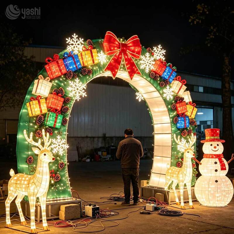 Santa Sleigh and Reindeer Christmas Lantern Set Festival Light Display for Theme Parks with Custom Design Installation