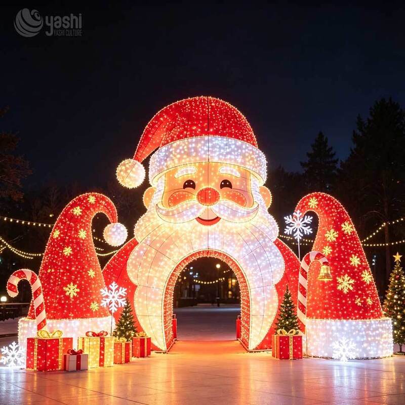 Giant Santa Claus Arch Christmas Lantern Festival Light Display for Scenic Spots with Custom Design Installation