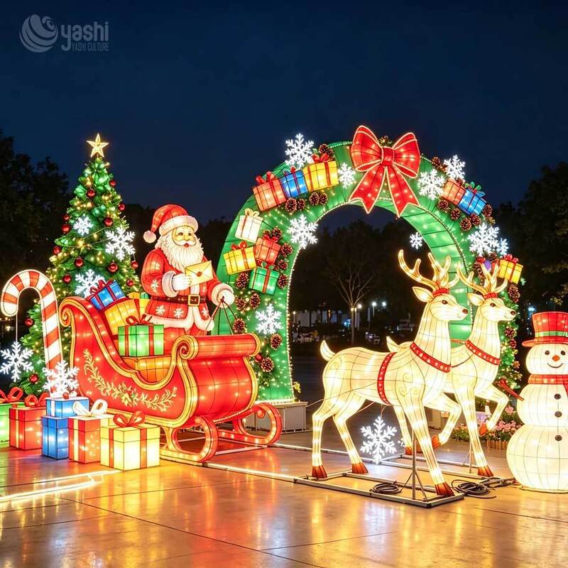 Giant Santa Claus Arch Christmas Lantern Festival Light Display for Scenic Spots with Custom Design Installation