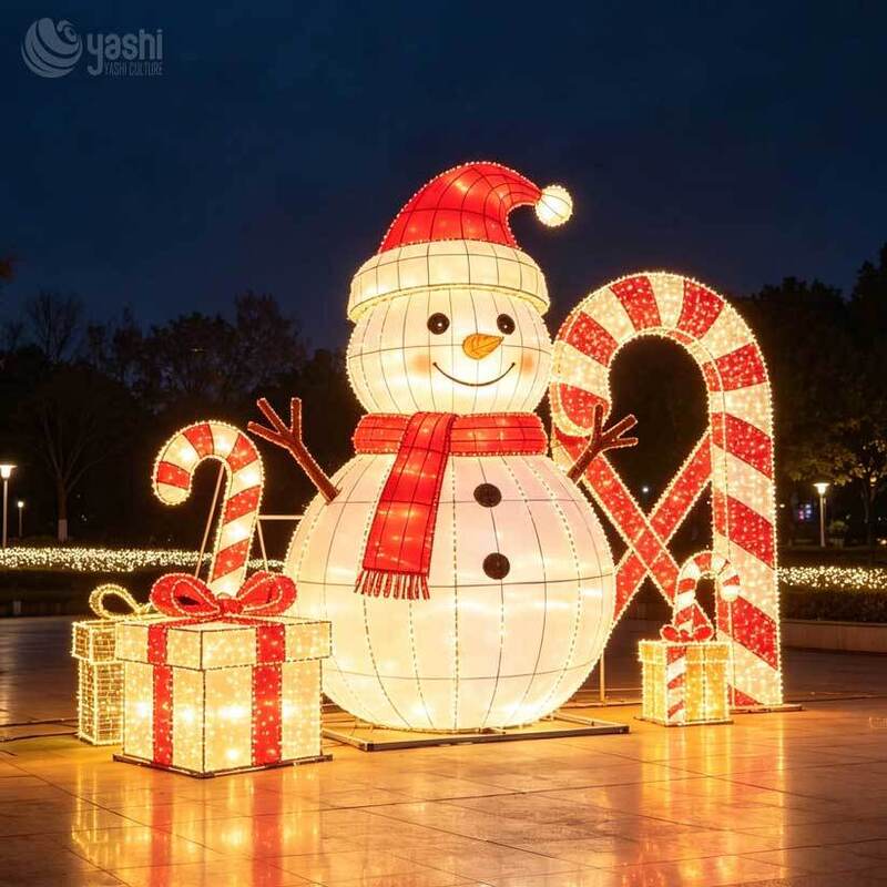 Giant Snowman Christmas Lantern Festival Light Display for Scenic Spots with Custom Design Installation