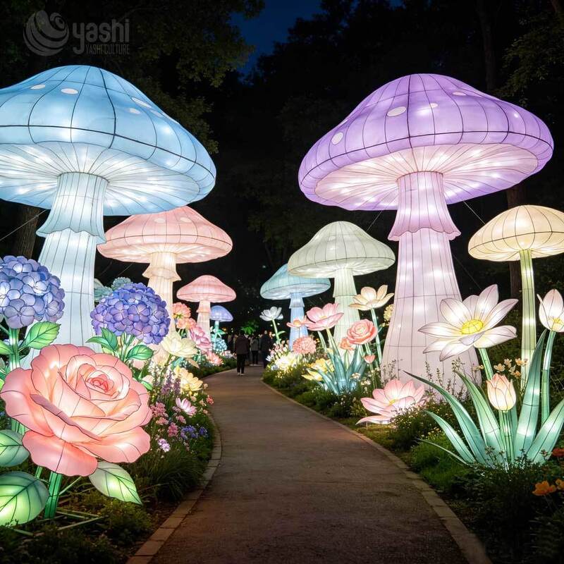 Large Outdoor Waterproof Mushroom Floral Light Installation for Park Scenic Spot Event Decoration Festival Lantern