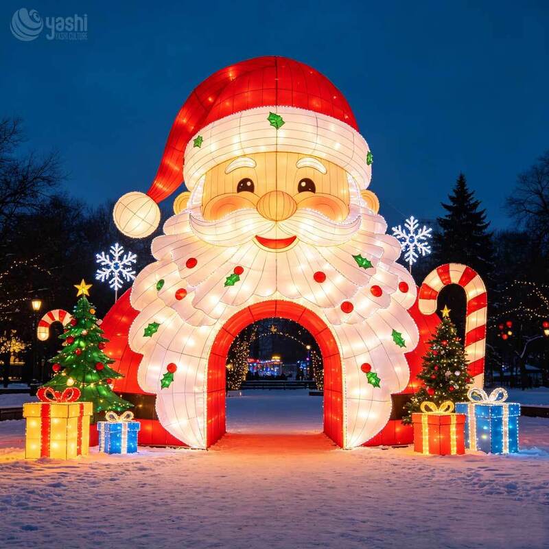 Turn‑key Immersive Giant Santa Claus Arch Festival Lantern Outdoor Christmas Photo Gateway for Theme Parks Amusement Parks Shopping Malls